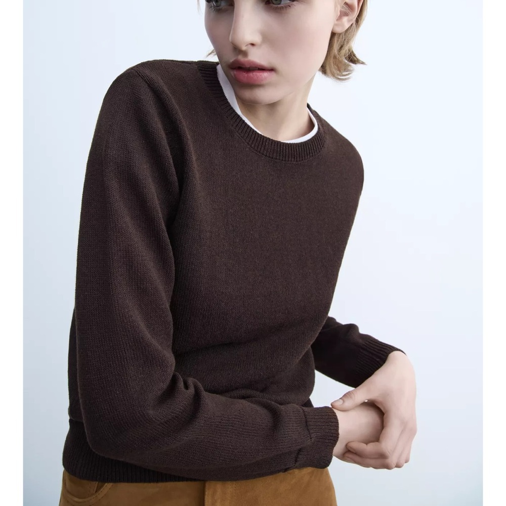 Zara Rustic Basic Knit Brown Sweater Small New - image 2